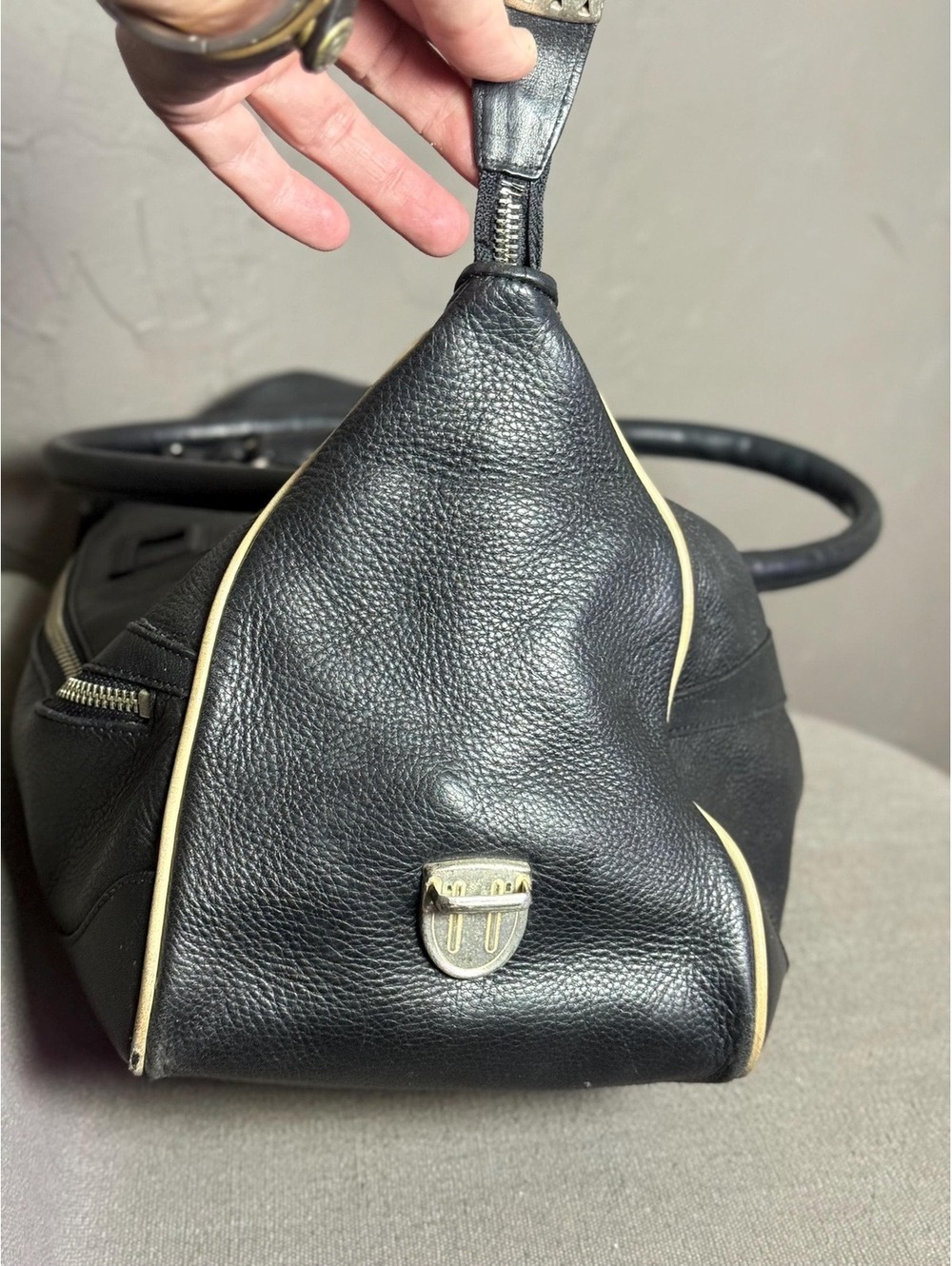 1990's Black Leather Bowling Bag by DKNY Large Doctors Shoulder Bag - Picture 7 of 15